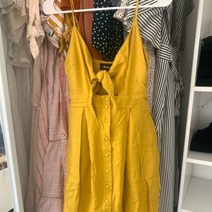 Tie front midi dress in mustard